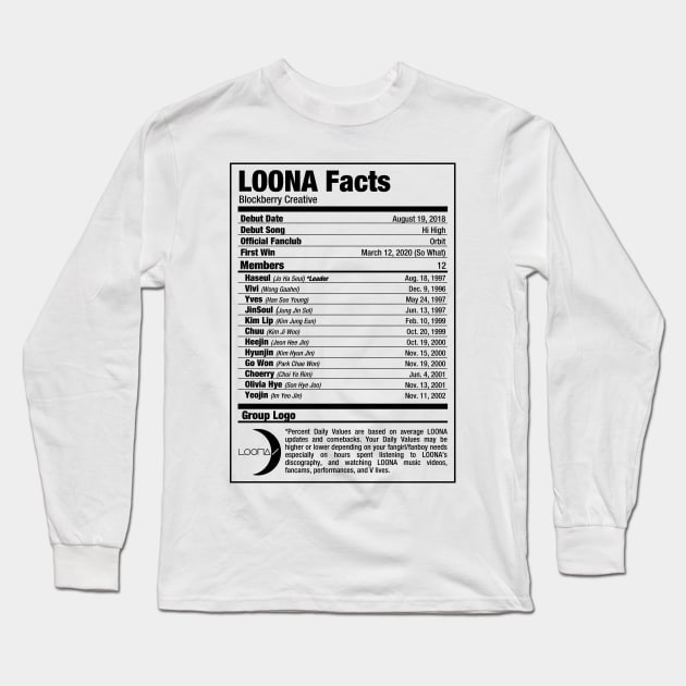 LOONA Kpop Nutritional Facts Long Sleeve T-Shirt by skeletonvenus